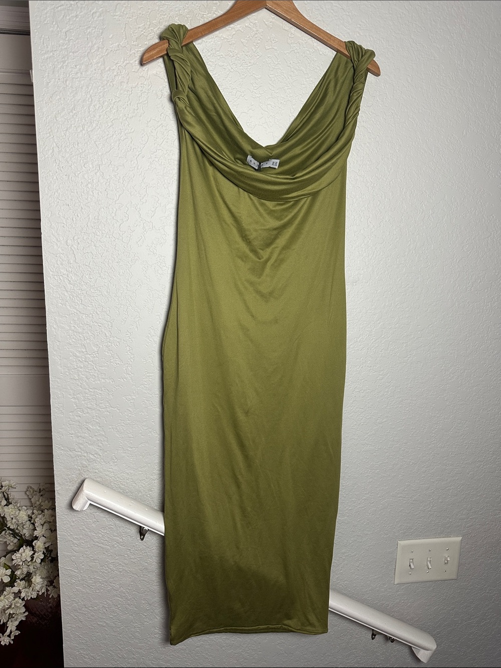 NEW Club L London Olive Green Midi Dress Twist Sleeveless Chic Evening